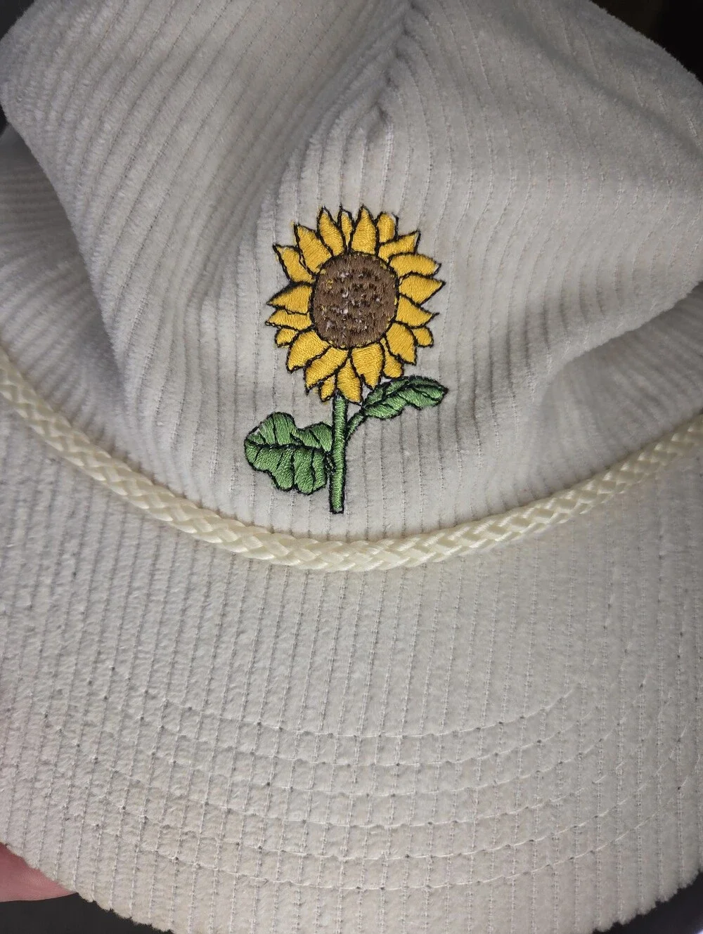 Snag Cream Corduroy Embroidered Sunflower Snapback Hat